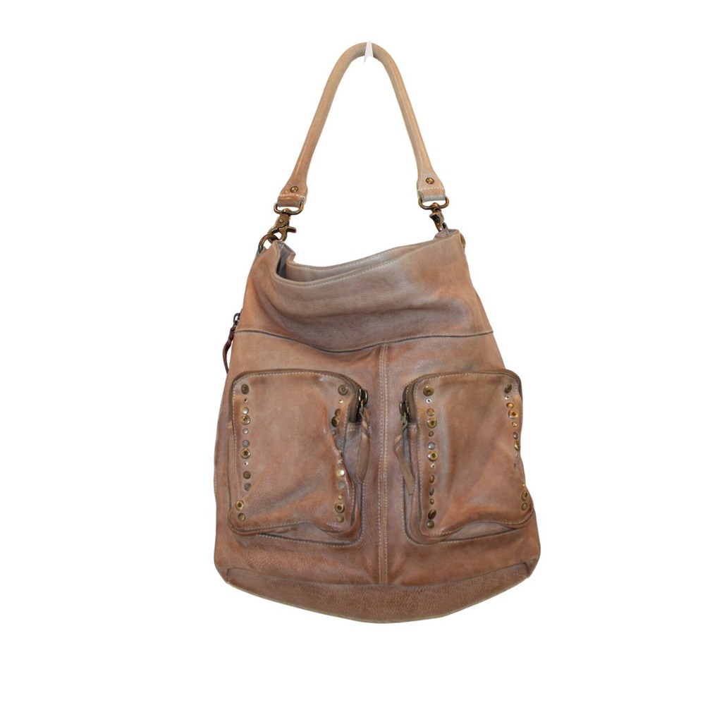 Amsterdam Heritage Hobo Bag Womens Large Tan Leather Excellent Studded Cargo